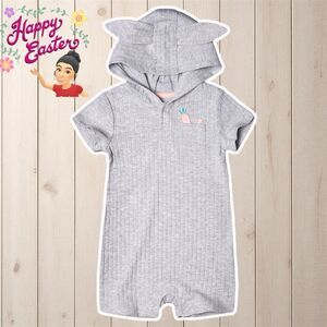 Way to Celebrate Unisex Easter Romper  3D Ears Outfit Set, 1pc Gray  Size 18M